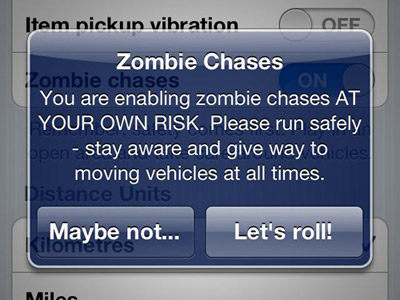 Zombie chase warning on a phone