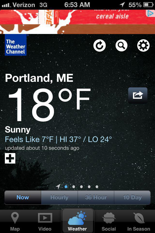 Screenshot of my phone's weather app.